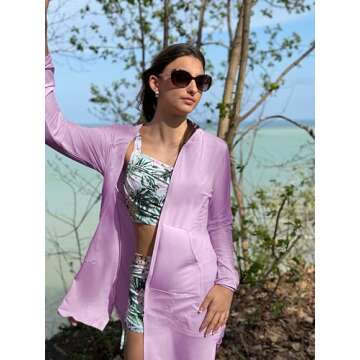 Willit UPF 50+ Women's Swim Cover Up Sun Protection Beach Swimwear Bathing Suit Long Hoodie Jacket SPF Taro Purple L