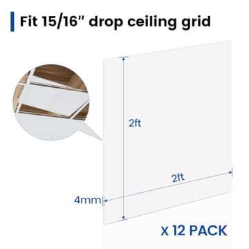 Muzata 12Pack 2×2 Drop Ceiling Tiles 24x24 White Smooth Healthy PVC Ceiling Panel Covers About 48sq...