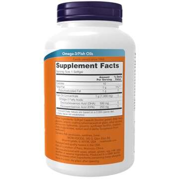 NOW Foods Supplements, DHA-500 with 250 EPA, Molecularly Distilled, Supports Brain Health*, 180 Softgels
