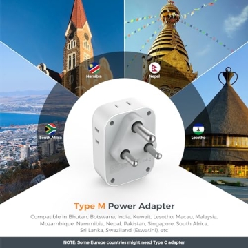 TESSAN South Africa Plug Adapter 2 Pack with USB