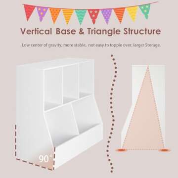 DINZI LVJ Toy Storage Organizer，Kids Bookshelf，Wood Toy Storage Cabinet，5 Cubby Children Bookcase，Toddler Book Toy Shelf Playroom，Bedroom，Nursery，Hallway，School，35.4'' Long，White (M02WG01BS01)