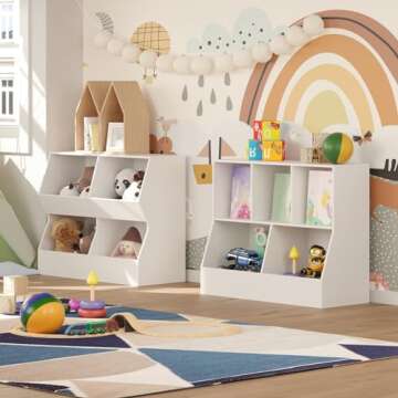 DINZI LVJ Toy Storage Organizer，Kids Bookshelf，Wood Toy Storage Cabinet，5 Cubby Children Bookcase，Toddler Book Toy Shelf Playroom，Bedroom，Nursery，Hallway，School，35.4'' Long，White (M02WG01BS01)