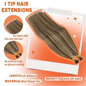 Sunny Hair Itip Human Hair Extensions Brown I Tip Hair Extensions Human Hair Dark Brown Highlight Ca...