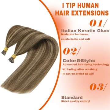 Sunny Hair Itip Human Hair Extensions Brown I Tip Hair Extensions Human Hair Dark Brown Highlight Caramel Blonde 18inch I Tip Hair Extensions Brown Itip Human Hair Extensions 50g 60s