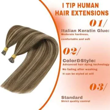 Sunny Hair Itip Human Hair Extensions Brown I Tip Hair Extensions Human Hair Dark Brown Highlight Caramel Blonde 18inch I Tip Hair Extensions Brown Itip Human Hair Extensions 50g 60s