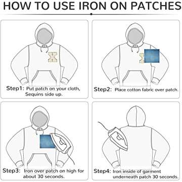 Zogify Iron on Letter Patches A-Z Gold Glitters & White Chenill,Varsity Initial Patches,Adhesive Sticker Letter Patch for Team Costume Decoration 3.1in Height Repair Patches（White A-Z）