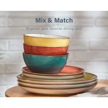 ONEMORE Plates and Bowls Set - Microwavable, Oven & Dishwasher Safe Porcelain Dinnerware Set - Scratch Resistant, Ceramic Dish Set for 4(12pcs) - Assorted Colors