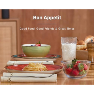 ONEMORE Plates and Bowls Set - Microwavable, Oven & Dishwasher Safe Porcelain Dinnerware Set - Scratch Resistant, Ceramic Dish Set for 4(12pcs) - Assorted Colors