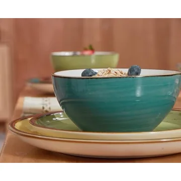 ONEMORE Plates and Bowls Set - Microwavable, Oven & Dishwasher Safe Porcelain Dinnerware Set - Scratch Resistant, Ceramic Dish Set for 4(12pcs) - Assorted Colors