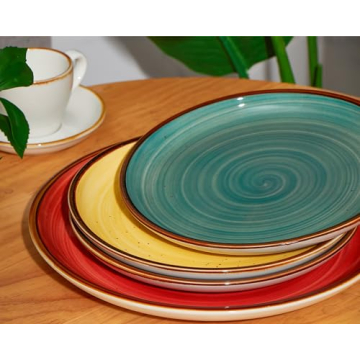 ONEMORE Plates and Bowls Set - Microwavable, Oven & Dishwasher Safe Porcelain Dinnerware Set - Scratch Resistant, Ceramic Dish Set for 4(12pcs) - Assorted Colors