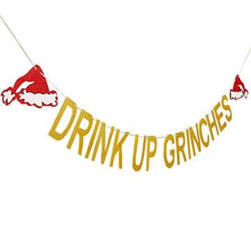 Gold Glitter Merry Grinchmas Banner Grinches Christmas Banner Grinches Christmas Decorations Banner for Grinches Christmas Party Supplies Grinchmas Christmas Party Decorations
