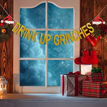 Gold Glitter Merry Grinchmas Banner Grinches Christmas Banner Grinches Christmas Decorations Banner for Grinches Christmas Party Supplies Grinchmas Christmas Party Decorations