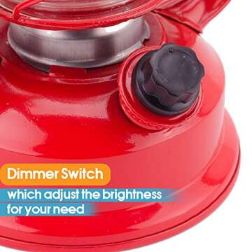 Vintage LED Hurricane Lantern, Warm White Battery Operated Lantern, Antique Metal Hanging Lantern with Dimmer Switch, 15 LEDs, 150 Lumen for Indoor or Outdoor Usage (Red)