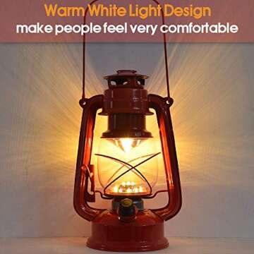 Vintage LED Hurricane Lantern, Warm White Battery Operated Lantern, Antique Metal Hanging Lantern with Dimmer Switch, 15 LEDs, 150 Lumen for Indoor or Outdoor Usage (Red)