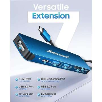 Hiearcool USB C Hub - 7 in 1 Multi-Port Adapter for All USB-C Devices - Midnight Blue