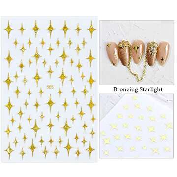 Stars Nail Art Stickers Decals 6Sheets Nail Art Supplies 3D Self-Adhesive Nail Art Decoration Stars Holographic Laser Design Nail Art Accessories Women and Girls DIY Acrylic Nail Art