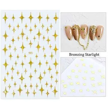 Stars Nail Art Stickers Decals 6Sheets Nail Art Supplies 3D Self-Adhesive Nail Art Decoration Stars Holographic Laser Design Nail Art Accessories Women and Girls DIY Acrylic Nail Art