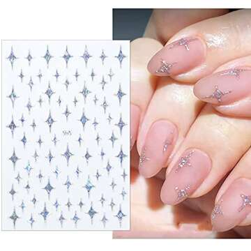 Stars Nail Art Stickers Decals 6Sheets Nail Art Supplies 3D Self-Adhesive Nail Art Decoration Stars Holographic Laser Design Nail Art Accessories Women and Girls DIY Acrylic Nail Art