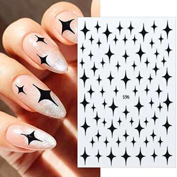 Stars Nail Art Stickers Decals 6Sheets Nail Art Supplies 3D Self-Adhesive Nail Art Decoration Stars Holographic Laser Design Nail Art Accessories Women and Girls DIY Acrylic Nail Art
