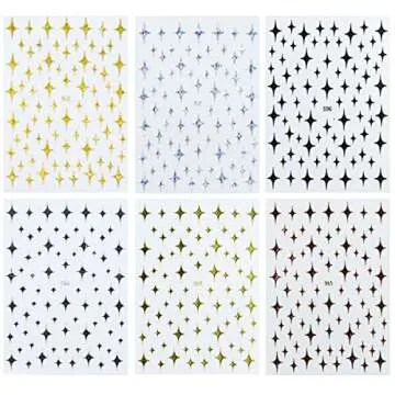 Stars Nail Art Stickers Decals 6Sheets Nail Art Supplies 3D Self-Adhesive Nail Art Decoration Stars Holographic Laser Design Nail Art Accessories Women and Girls DIY Acrylic Nail Art