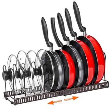 ROOHUA Pot Rack - Expandable Pan Organizer with 10 Adjustable Compartments for Kitchen