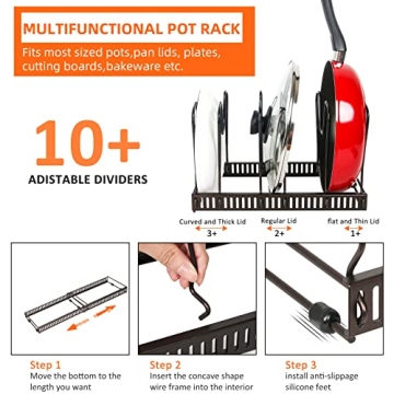 ROOHUA Pot Rack Expandable Organizer for Kitchen Storage