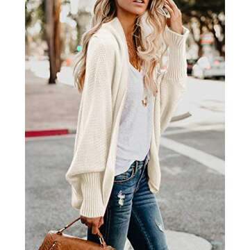 Ybenlow Womens Kimono Open Front Cardigan Sweaters Batwing Sleeve Shawl Collared Oversized Sweater Cloak Outwear (Small, White)