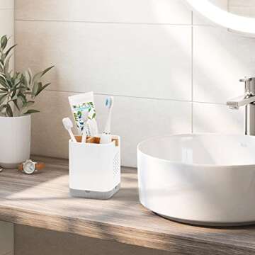 Boperzi Toothbrush and Toothpaste Holder with Eco-Friendly Bamboo Divider for Stylish Bathroom Organ...