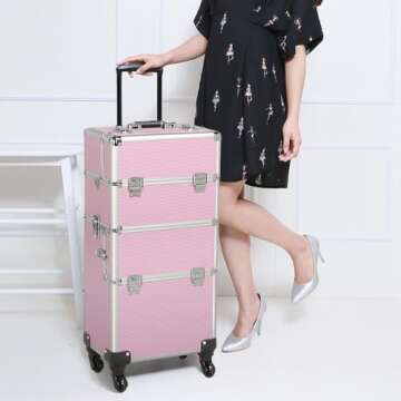 Yaheetech Rolling Makeup Train Case 3 in 1 Cosmetic Makeup Case Large Aluminum Trolley Makeup Travel...