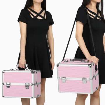 Yaheetech Rolling Makeup Train Case 3 in 1 Cosmetic Makeup Case Large Aluminum Trolley Makeup Travel Case Professional Rolling Cosmetic Beauty Storage, with 360° Swivel Wheels, Pink