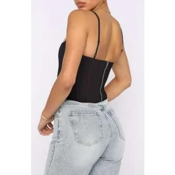 REORIA Summer Sexy Square Neck Corset Tank Top - Black