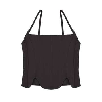 REORIA Summer Sexy Square Neck Corset Tank Top - Black
