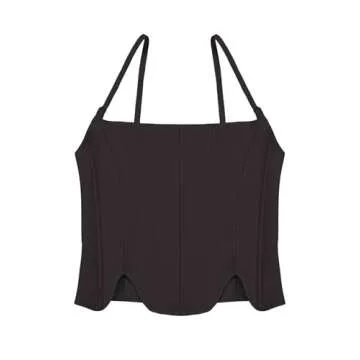 REORIA Summer Sexy Square Neck Corset Tank Top - Black