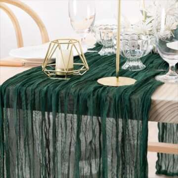 MLMW 4 Pack Emerald Green St. Patrick's Day Table Runner Spring Cheesecloth Table Runner 160 inch Boho Cheese Cloth Gauze Sheer Runner Extra Long 13.3ft for Wedding Party Baby Bridal Shower Birthday