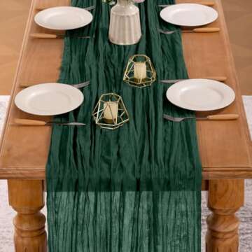 MLMW 4 Pack Emerald Green St. Patrick's Day Table Runner Spring Cheesecloth Table Runner 160 inch Boho Cheese Cloth Gauze Sheer Runner Extra Long 13.3ft for Wedding Party Baby Bridal Shower Birthday