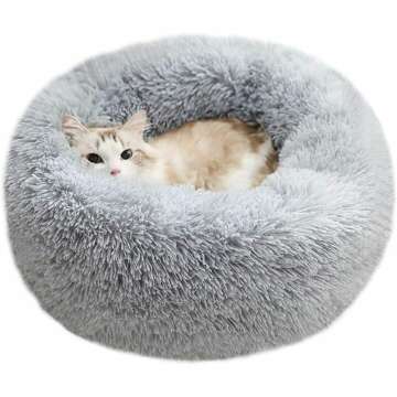 BODISEINT Modern Soft Plush Round Pet Bed, Light Grey