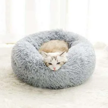 Cozy Plush Round Pet Bed for Cats & Small Dogs