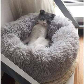 Cozy Plush Round Pet Bed for Cats & Small Dogs