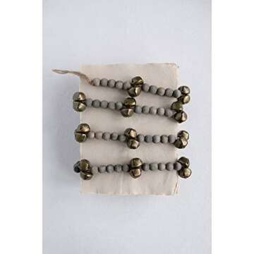 Creative Co-Op 72" Paulownia Bead Jingle Bells Wood Garlands, Grey