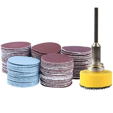 Yakamoz 100Pcs 1 Inch Sanding Discs Pad Kit Hook and Loop Sand Paper Assortment Pack with 1/8 Inch S...