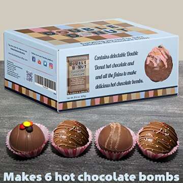 Double Donut DIY Hot Chocolate Bomb Kit, Makes 6 Chocolate Bombs, Includes 2 Silicone Molds For Chocolate Bombs, Melting Chocolate, Hot Cocoa Packets, Sprinkles, Marshmallow, Great Christmas Gifts