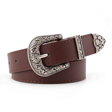 INOGIH Vintage Western Leather Belt with Flower Buckle