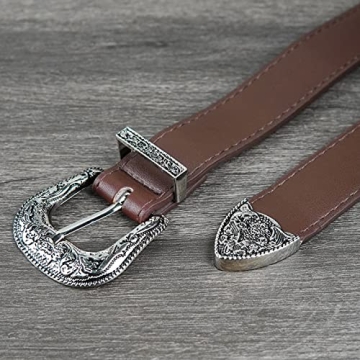 INOGIH Vintage Western Leather Belt with Flower Buckle