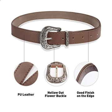 INOGIH Vintage Western Leather Belt with Flower Buckle