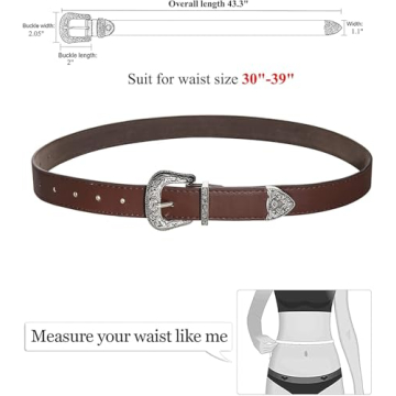 INOGIH Vintage Western Leather Belt with Flower Buckle