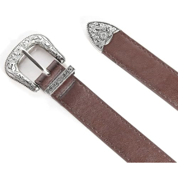 INOGIH Vintage Western Leather Belt with Flower Buckle