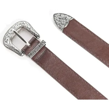 INOGIH Vintage Western Leather Belt with Flower Buckle