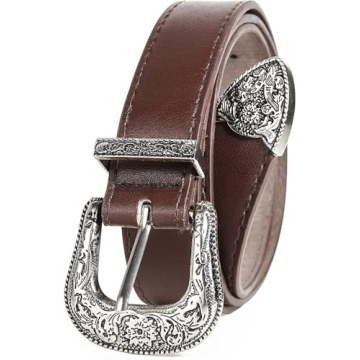 INOGIH Vintage Western Leather Belt with Flower Buckle