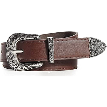 INOGIH Vintage Western Leather Belt with Flower Buckle