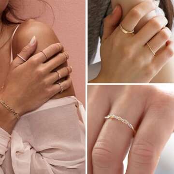 FAXHION 12 PCS Dainty 14K Gold Rings for Women
